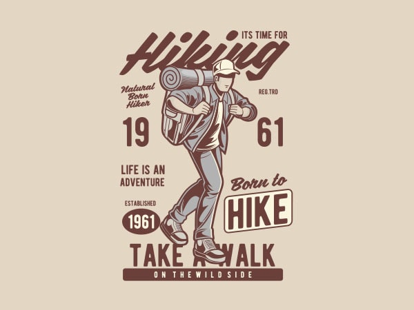 It S Time For Hiking Vector T Shirt Design 600x450 It S Time For Hiking Vector T Shirt Design