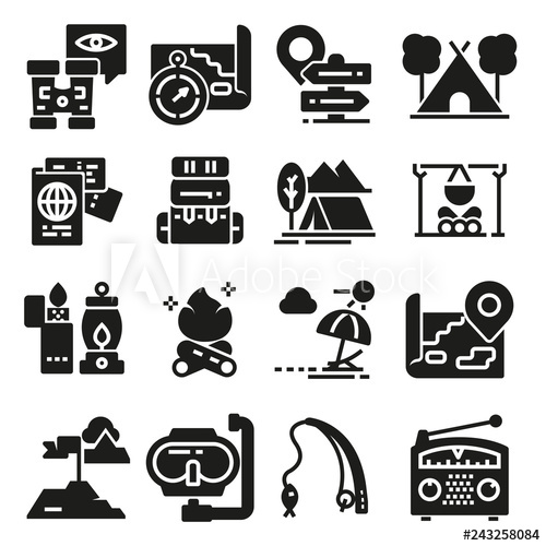 Set Of Icons And Symbols For Camping And Hiking Vector 500x500 Set Of Icons And Symbols For Camping And Hiking Vector