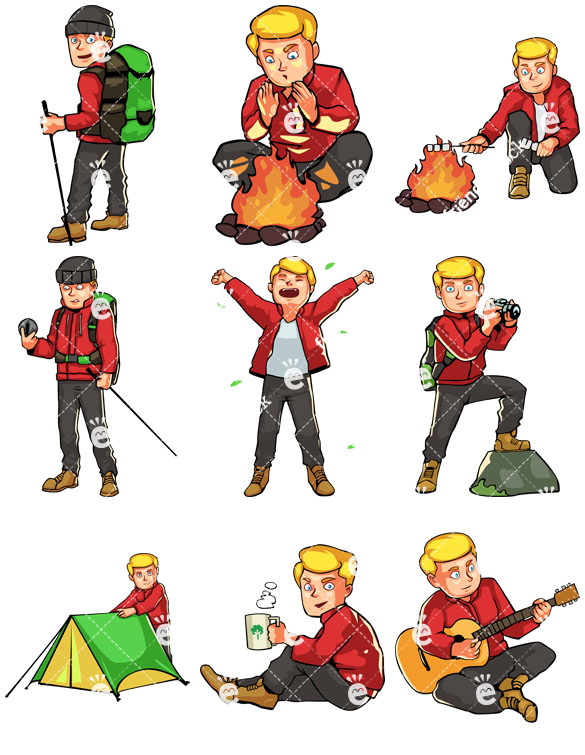 Caucasian Male Camping And Hiking Vector Collection Cartoon 585x755 Caucasian Male Camping And Hiking Vector Collection Cartoon
