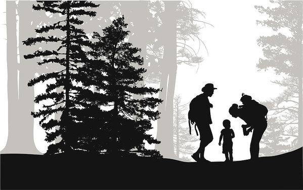 Family Hiking Vector Silhouette Art Print 599x375 Family Hiking Vector Silhouette Art Print