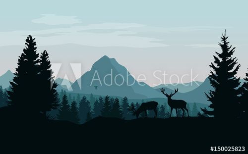 Landscape With Blue Mountains, Forest And Silhouettes Of Trees 500x311 Landscape With Blue Mountains, Forest And Silhouettes Of Trees