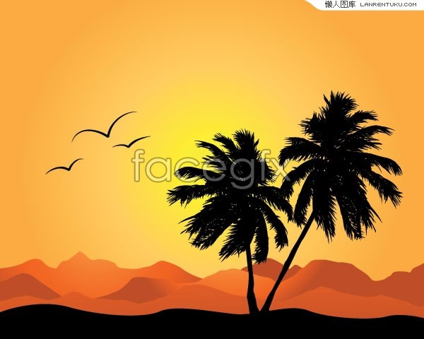 Vector Silhouette Tree Palm And Mountains And Hills Rolling Over 600x480 Vector Silhouette Tree Palm And Mountains And Hills Rolling Over
