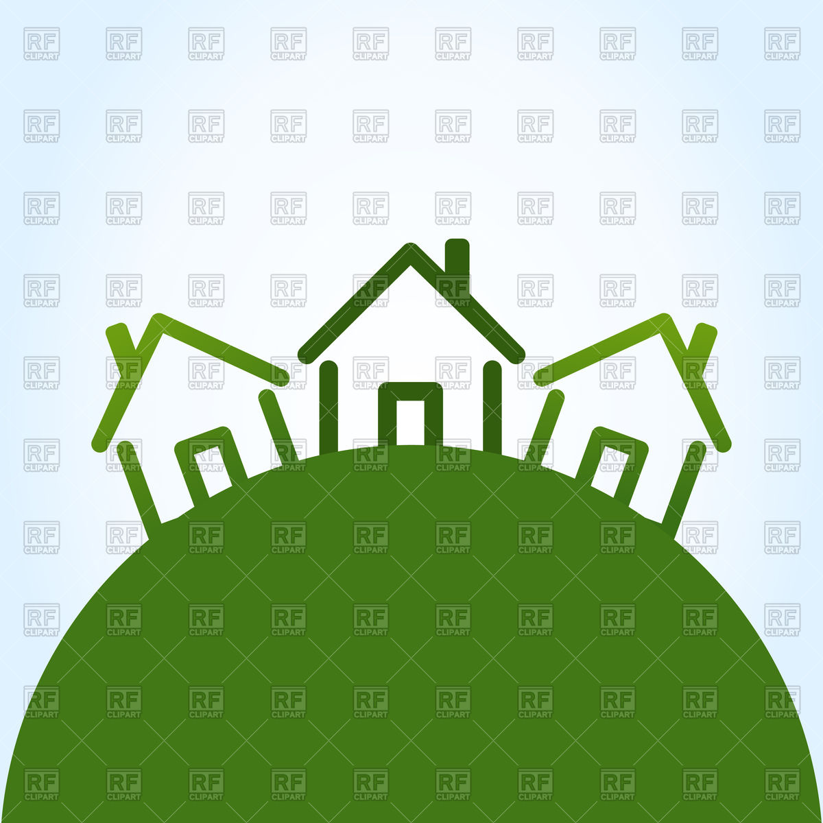 1200x1200 Houses Icons On Green Hill Vector Image Of Signs, Symbols, Maps