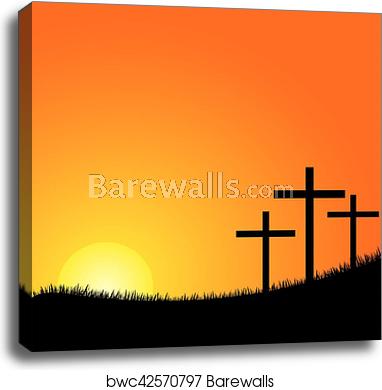 382x390 Three Crosses On A Hill Vector, Canvas Print Barewalls Posters
