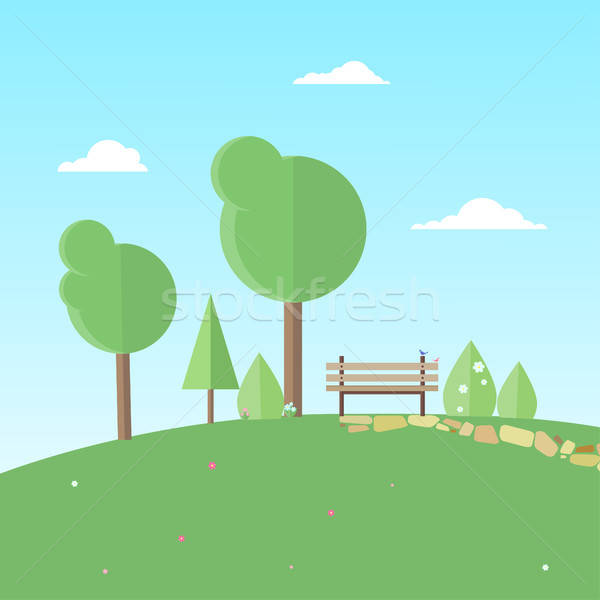 600x600 Bench On The Hill Vector Illustration Irina Spiridonova