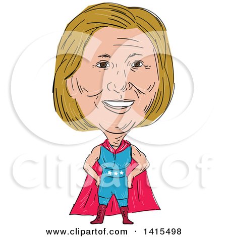 Clipart Of A Sketched Caricature Of Hillary Clinton In A Super 450x470 Clipart Of A Sketched Caricature Of Hillary Clinton In A Super