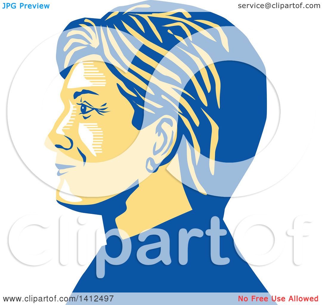 1080x1024 Clipart Of A Retro Profile Portrait Of Hillary Clinton