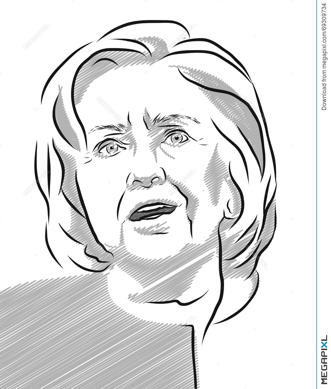 Hillary Clinton Portrait Vector Outline Illustration Illustration 681x800 Hillary Clinton Portrait Vector Outline Illustration Illustration