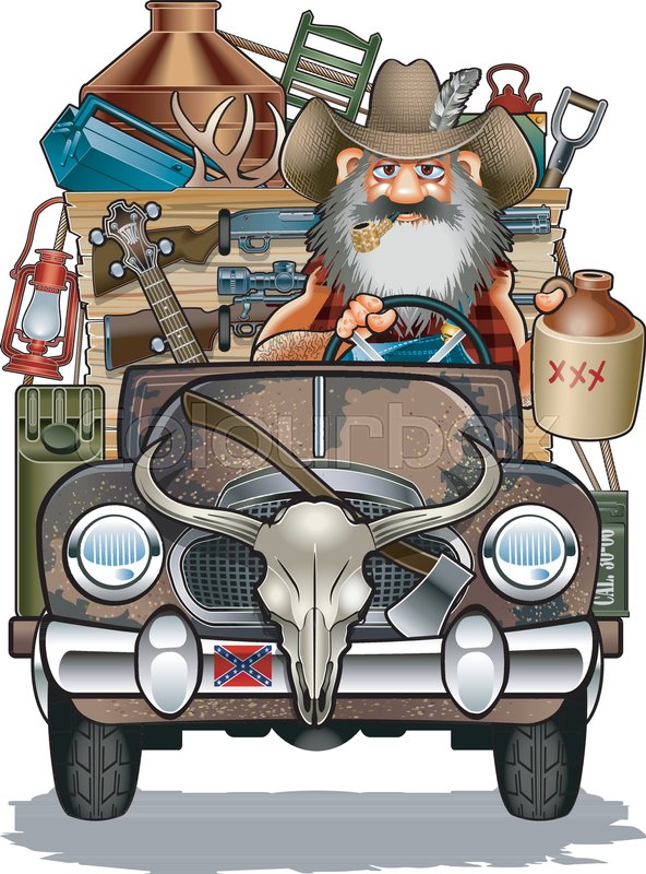 592x800 Hillbilly Driving Rusty Truck Stock Vector Colourbox