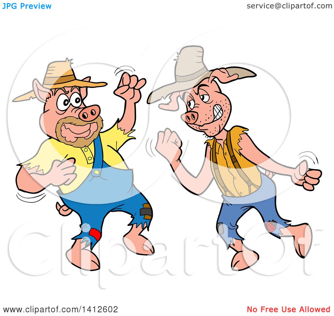 1080x1024 Clipart Of Cartoon Hillbilly Pigs Fighting