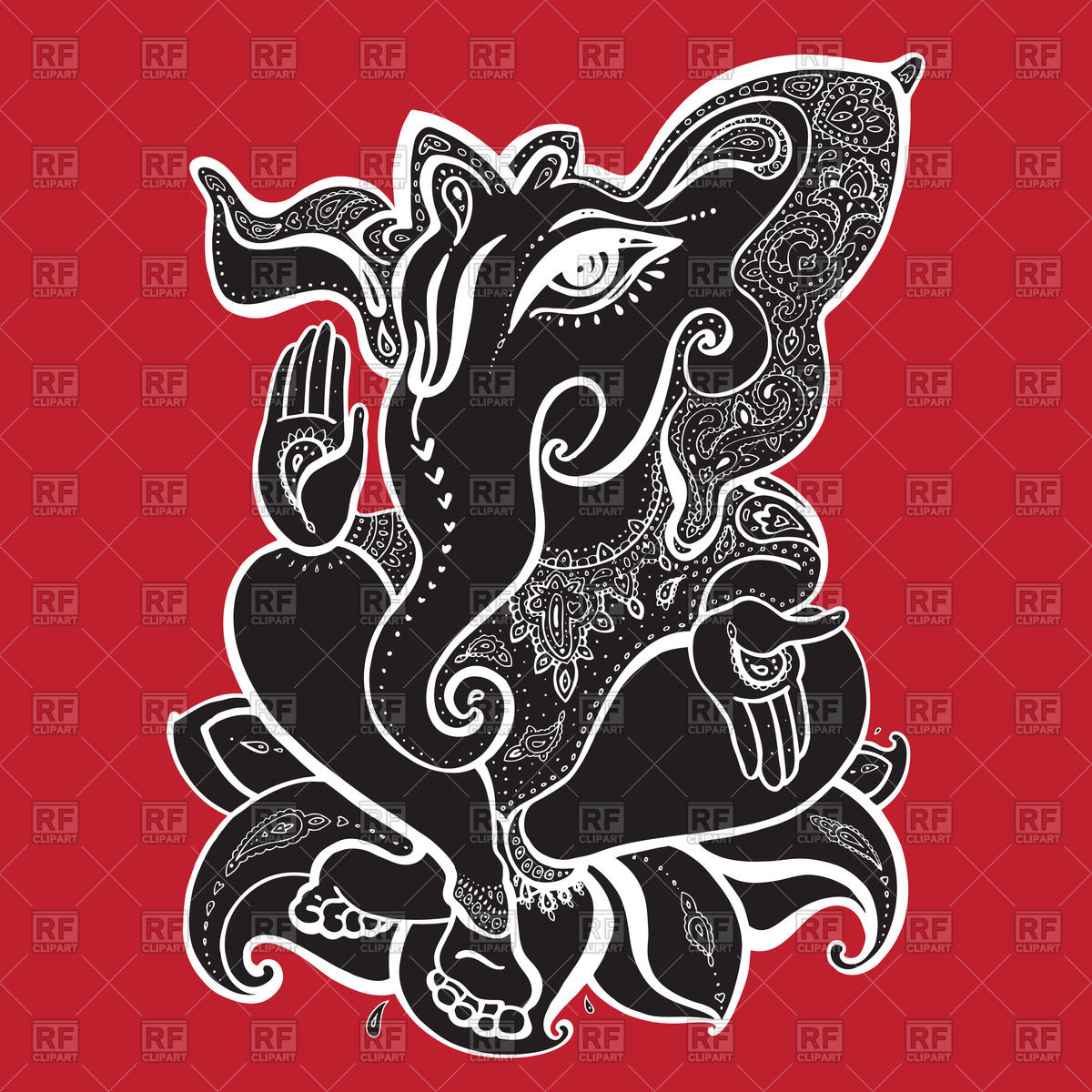 1200x1200 Hindu God Ganesha Drawn With Henna Vector Image Of Plants
