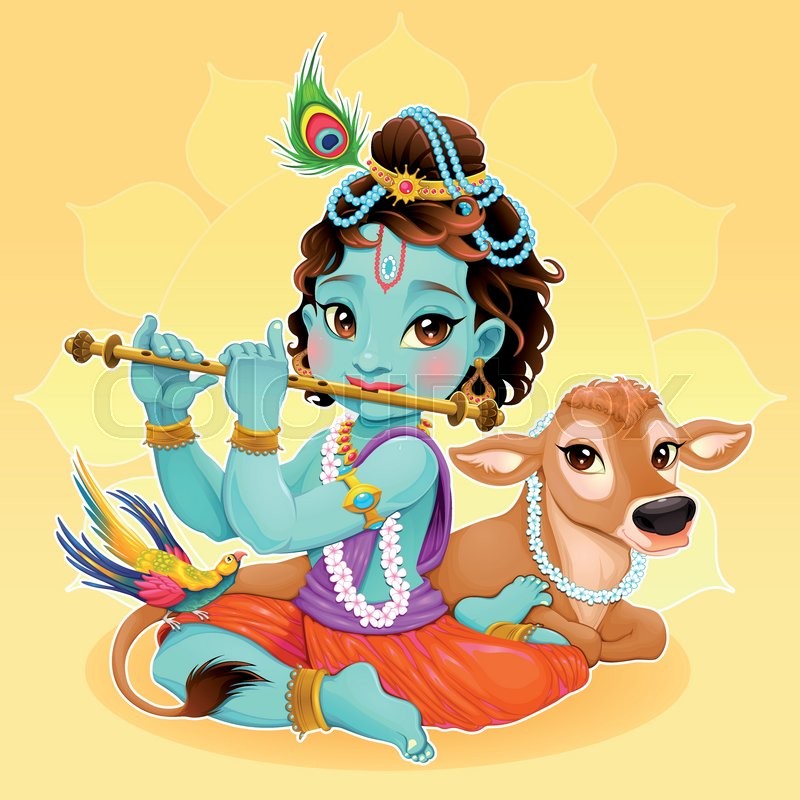 800x800 Baby Krishna With Sacred Cow Vector Stock Vector Colourbox