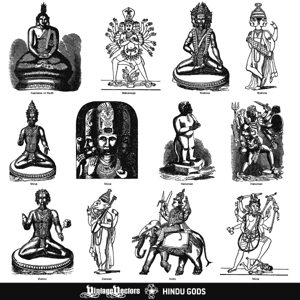 600x600 Vector Art Hindu Gods Dieties Of India Engravings Brahma