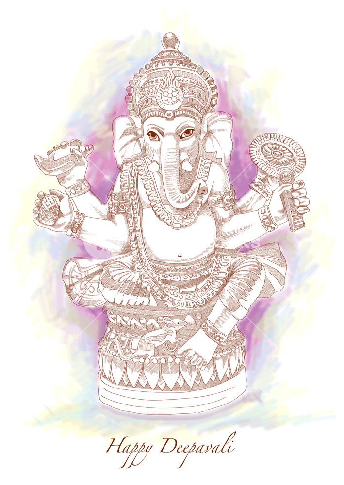 709x1000 Vector Hand Drawn Hindu God Ganesh Royalty Free Stock Image