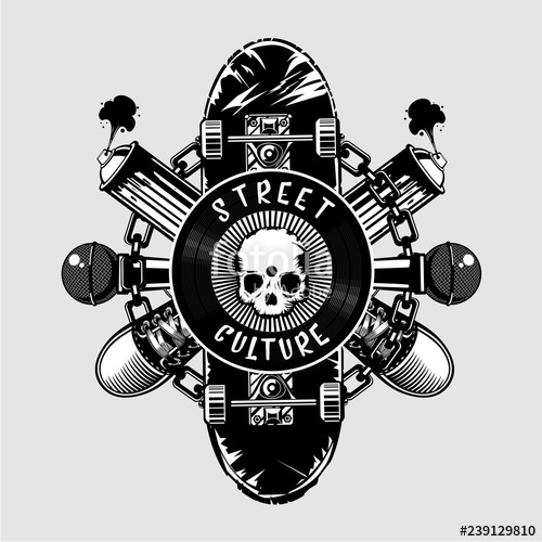 500x500 Street Culture Poster With Skull And Skateboard Urban Lifestyle