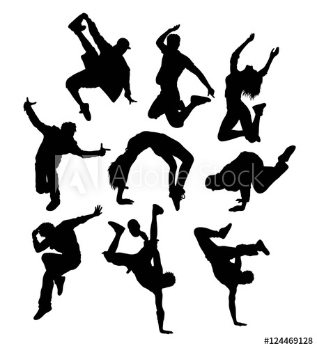455x500 Male And Female Hip Hop Dancer Silhouette, Illustration Art Vector