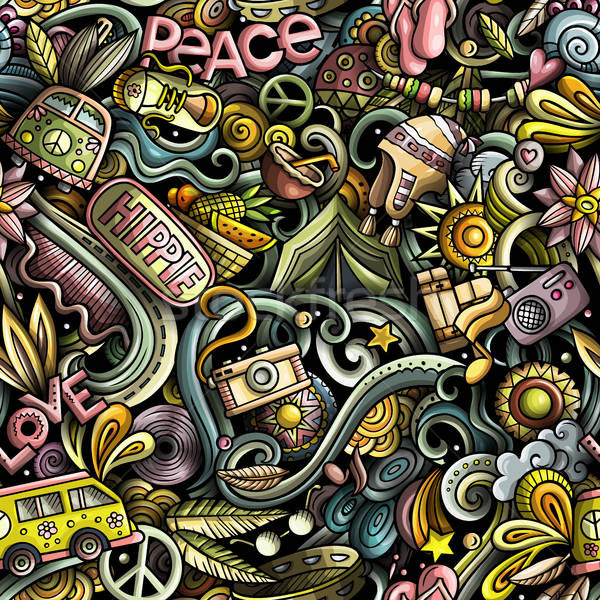 600x600 Hippie Hand Drawn Doodles Seamless Pattern Hippy Background