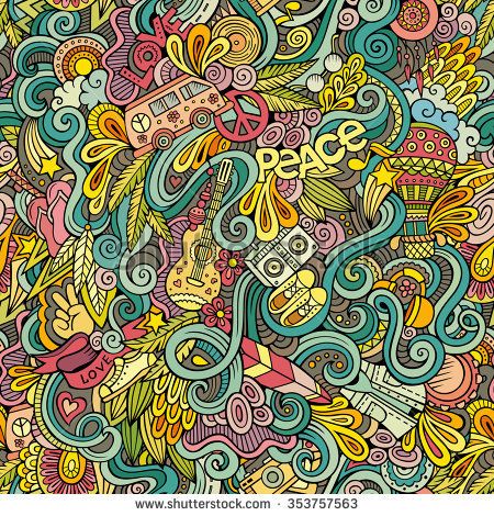 450x470 Cartoon Hand Drawn Doodles On The Subject Of Hippie Style Theme