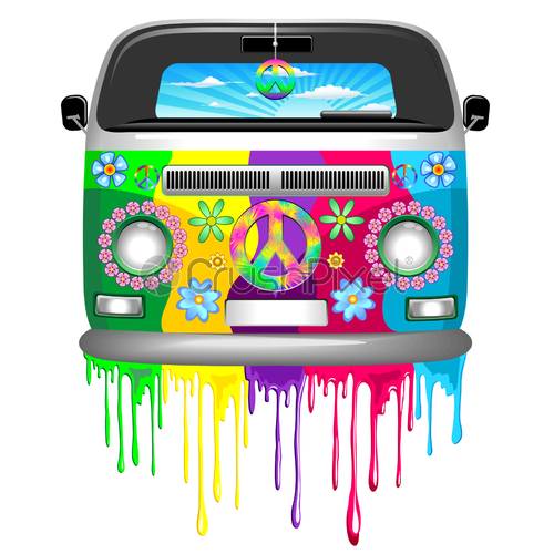 500x500 Hippie Bus With Dripping Rainbow Paint Groovy Retro Vechicle
