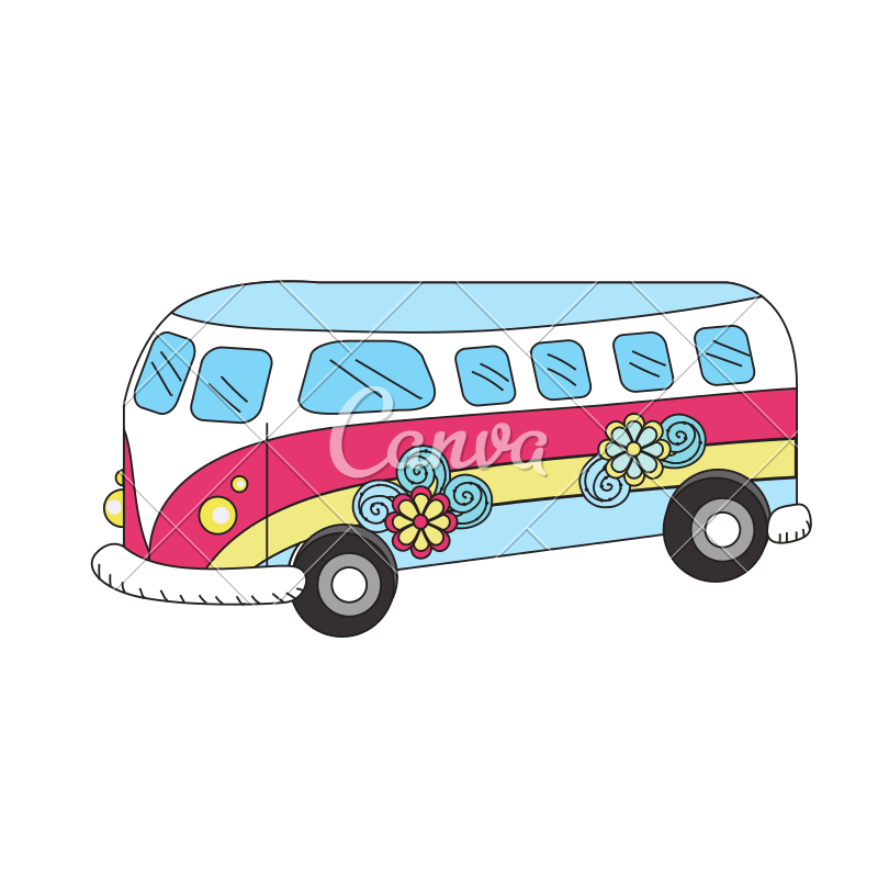 800x800 Retro Hippie Bus Vector Illustration