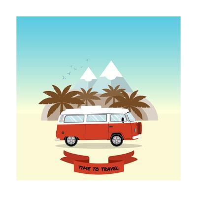 400x400 Retro Minivan With Palm Trees And Mountains On The Background