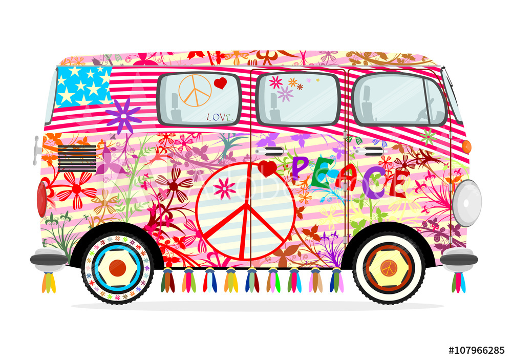 1000x707 Fotografie, Obraz Funny Cartoon Hippie Bus On A White Background