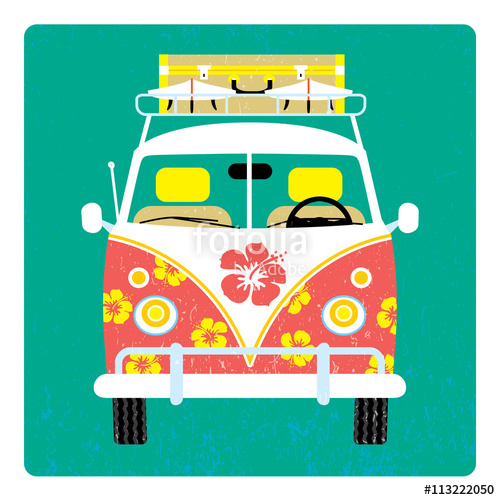 500x500 Surf Bus Surf Trip Poster Hippie Bus With Surf Vector
