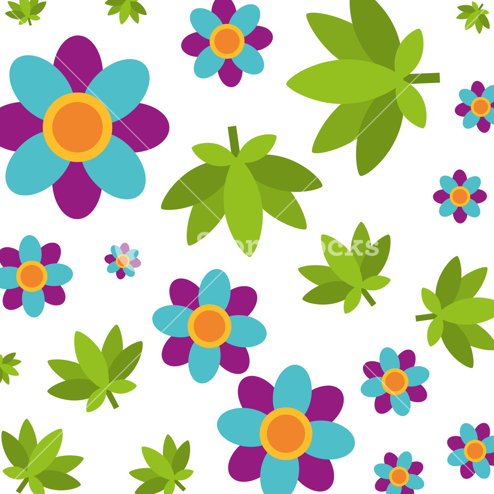 1000x1000 Flowers Cannabis Leaves Hippie Retro Pattern Vector Illustration