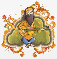 190x197 Hippie With Guitar In Nirvana Vector Cartoon Image Mouse Pad
