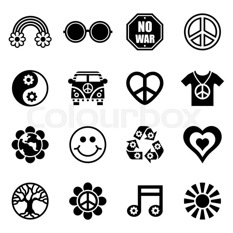800x800 Vector Hippie Icon Set Stock Vector Colourbox
