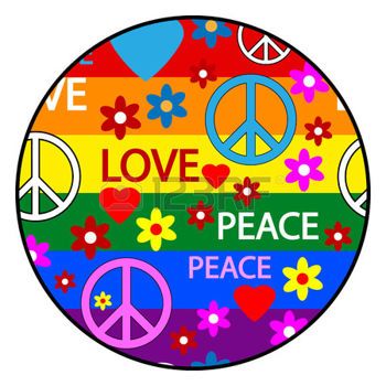 350x350 Fleur Hippie Bouton Avec Symboles De La Hippie Vector