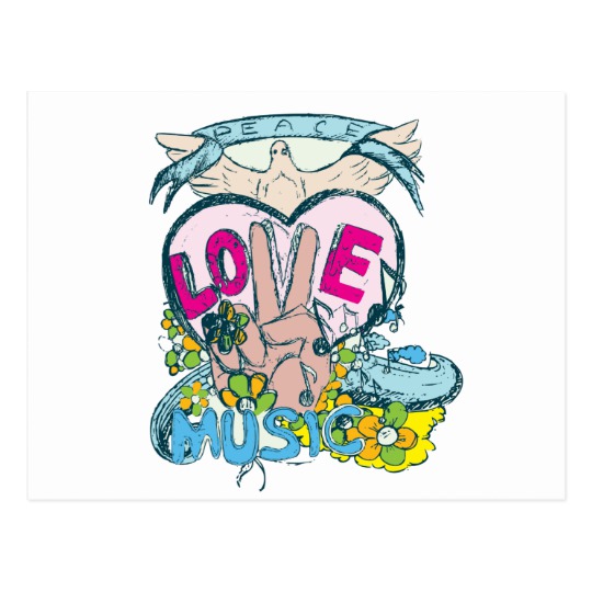 540x540 Peace Love Music Retro Hippie Vector Art Postcard