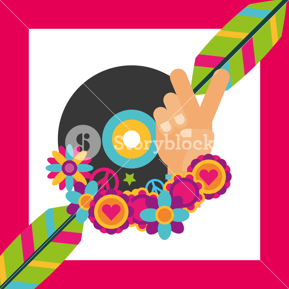 1000x1000 Vinyl Disc Music Feathers Flowers Hippie Free Spirit Vector