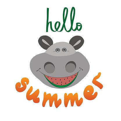 416x416 Hello Summer With Hippo Vector Illustration Stock Vectors