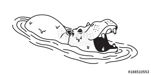 500x250 Hippo Vector Icon Hippopotamus Logo Swim Cartoon Doodle