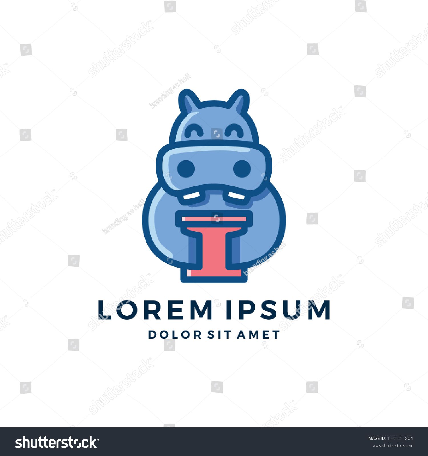 1500x1600 Gift Hippo Mascot Cartoon Character Logo Vector Illustration