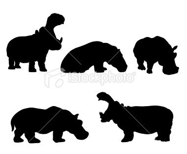380x312 Hippopotamus Silhouettes Five Different Positions Including