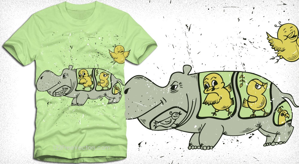 1000x550 Cartoon Hippopotamus Vector T Shirt Design