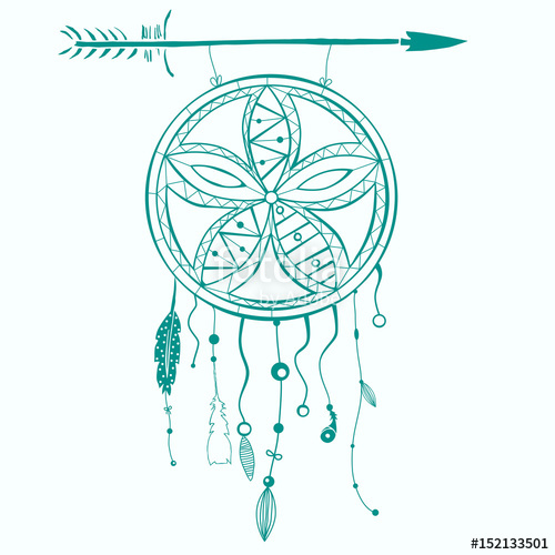 500x500 Hand Drawn Dreamcatcher With Feathers And Arrow Vector Hipster