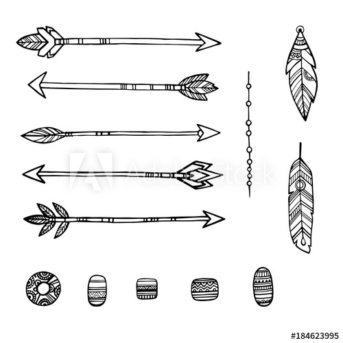 500x500 Tribal Indian Arrows Hand Drawn Decorative Elements In Boho Style