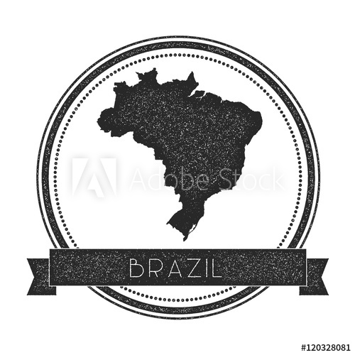 500x500 Retro Distressed Brazil Badge With Map Hipster Round Rubber Stamp