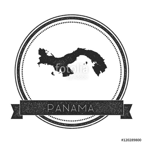 500x500 Retro Distressed Panama Badge With Map Hipster Round Rubber Stamp