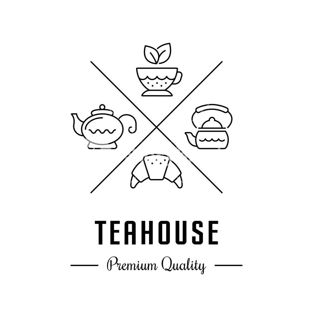 1000x1000 Vector Logo Tea With Tea Cup, Kettle, Teapot And Croissant