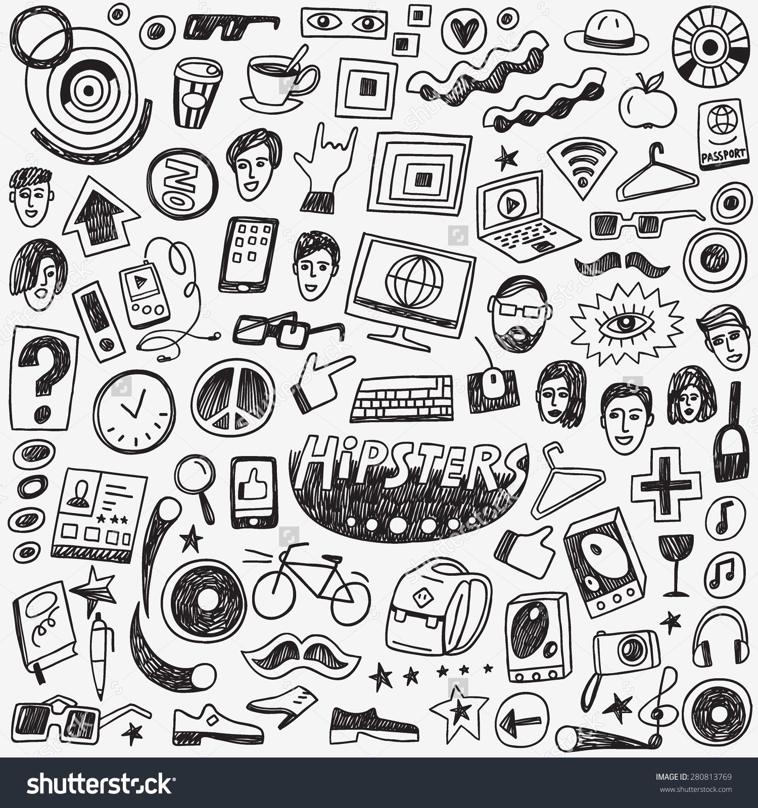 1500x1600 Hipsters Doodles Set Set Vector Icons In Sketch Style Doodles