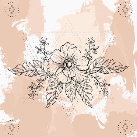 450x450 Hand Drawn Boho Tattoo Blackwork Flower In Hipster Triangles