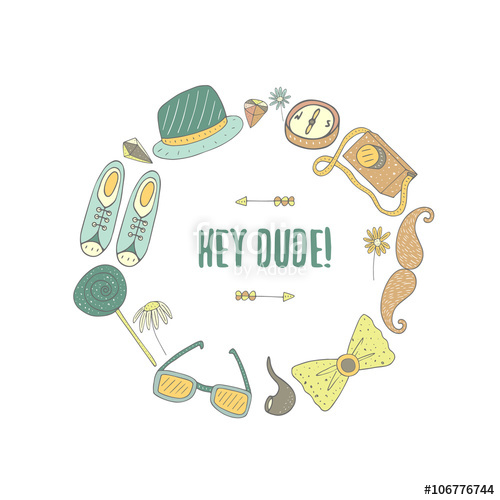 500x500 Hand Drawn Doodle Hipster Frame, Objects Collection Stock Image