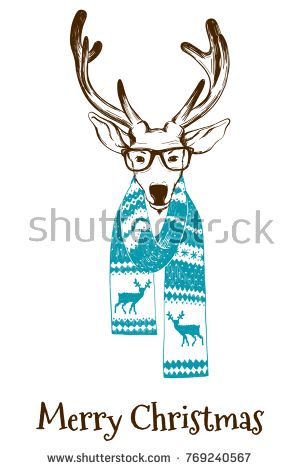 300x470 Portrait Of A Christmas Reindeer Dressed In A Winter Scarf