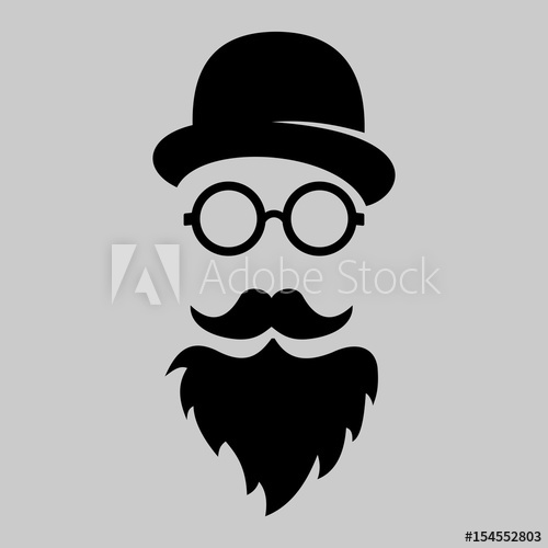 500x500 Vintage Silhouette Of Bowler, Mustaches, Glasses Vector
