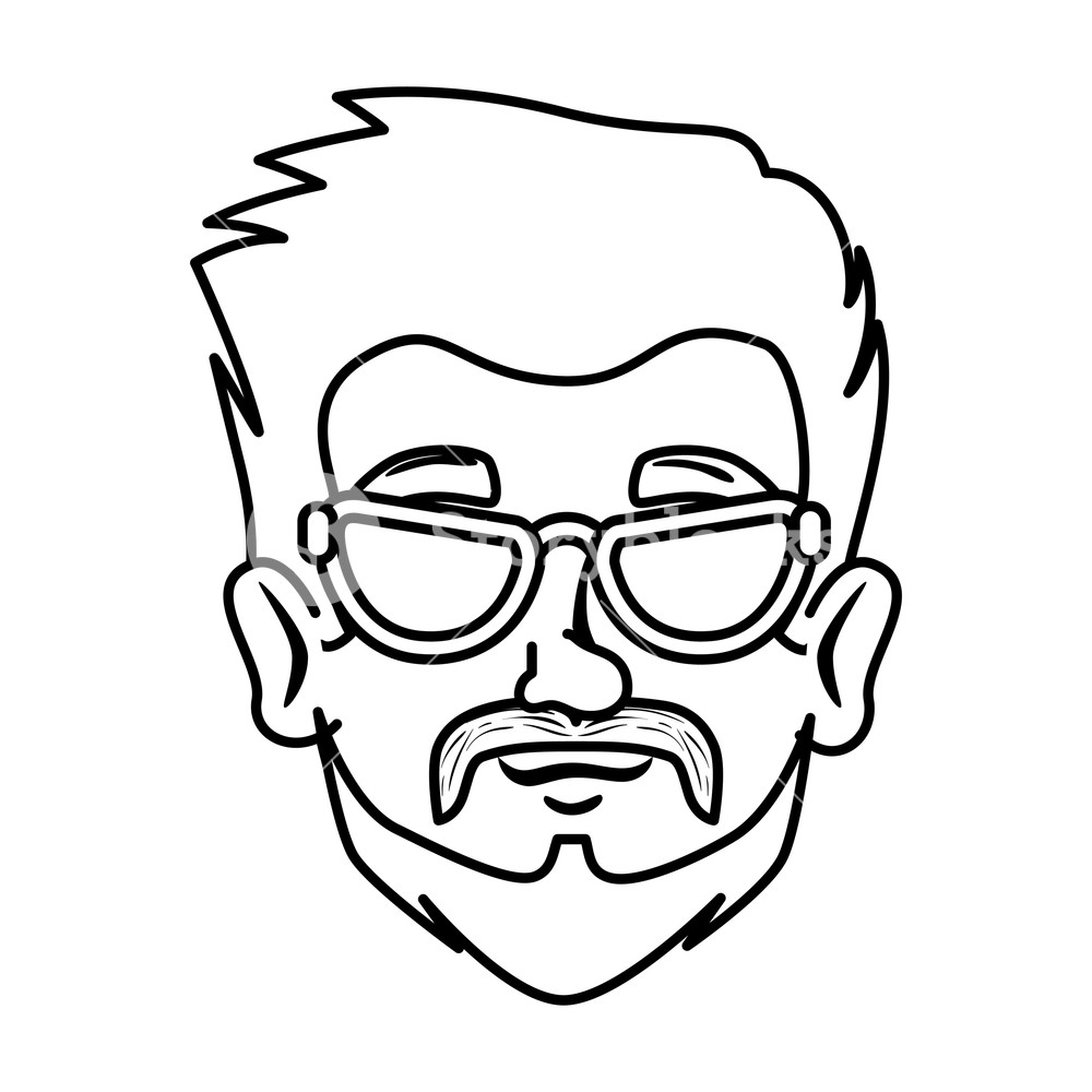 1000x1000 Head Man Hipster With Mustache And Glasses Vector Illustration