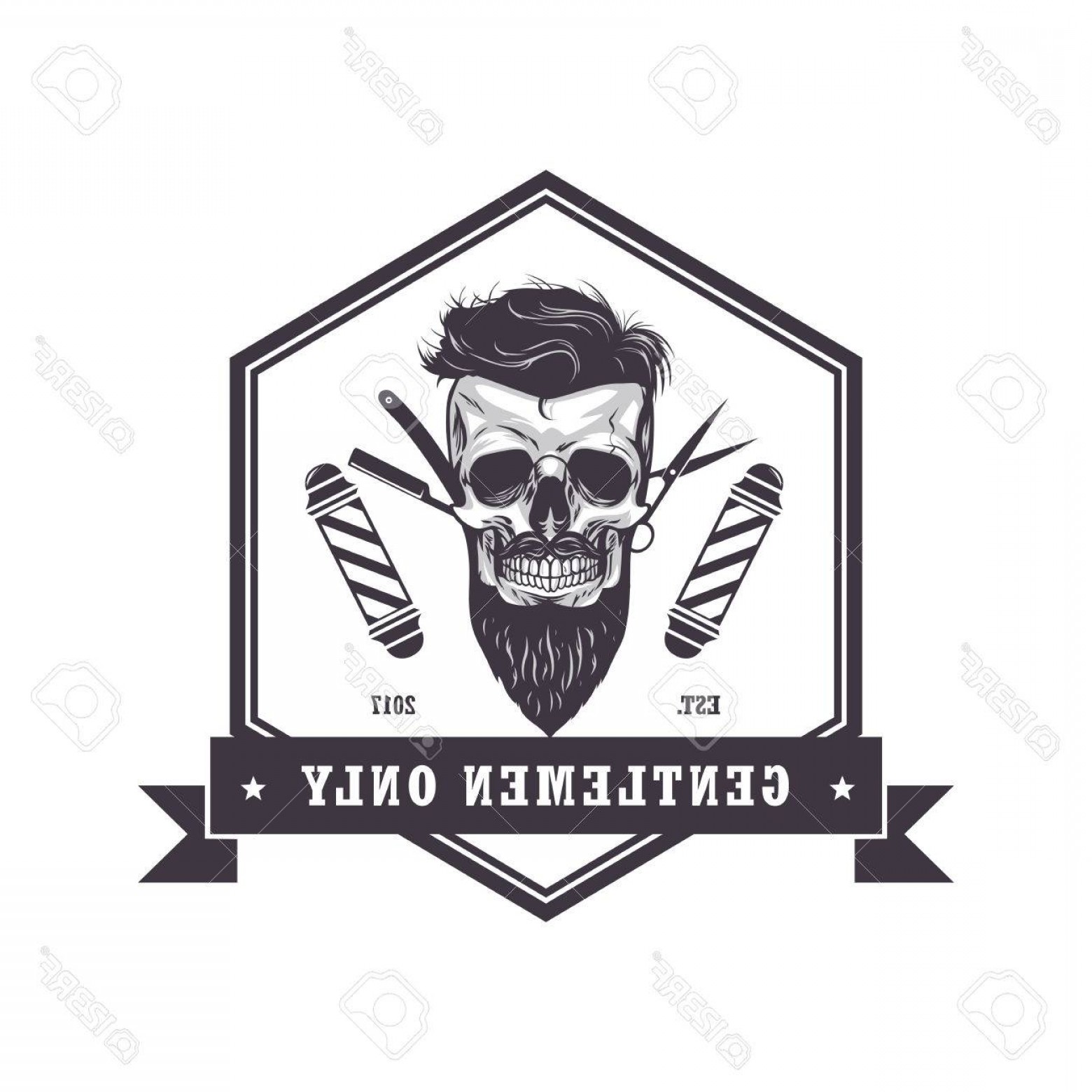 1560x1560 Photostock Vector Hipster Skull Barber Shop Hexagonal Logo Retro